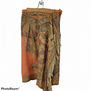 Bohemian Paisley Wrap Skirt - Orange and Green